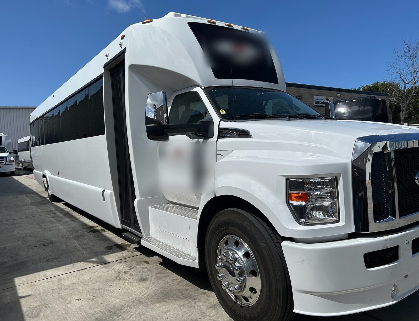 Exterior of a corporate coach bus for large-group events